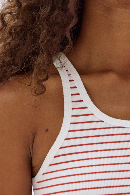 Drew Rib Tank | Papaya/White