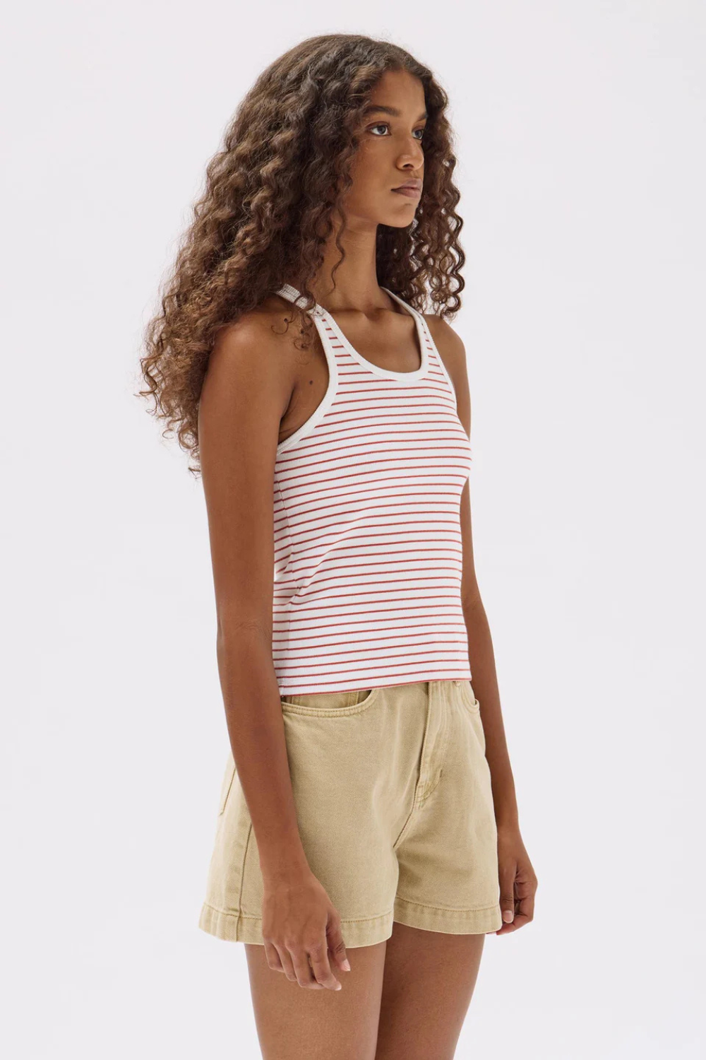 Drew Rib Tank | Papaya/White