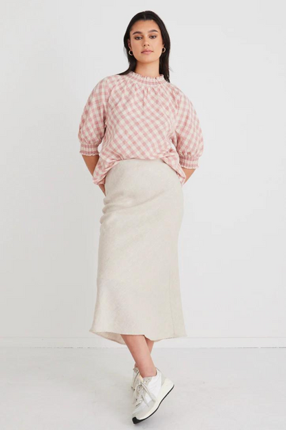 Bliss Natural Linen Bias Midi Skirt