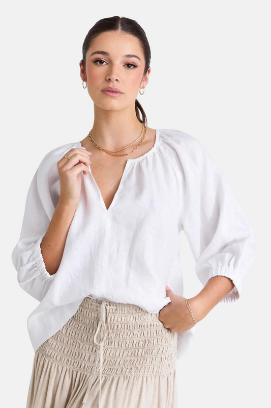 Revolutionary White Linen Relaxed LS Top