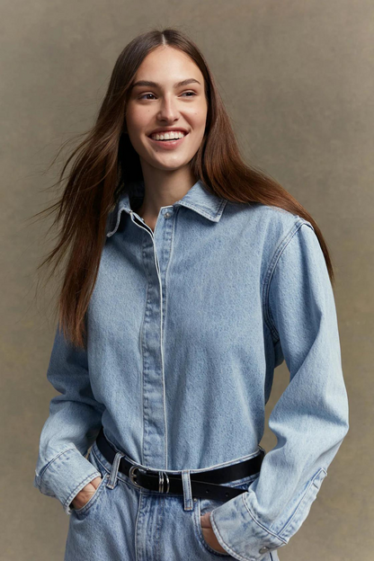 Rylee Denim Overshirt | Light Stone