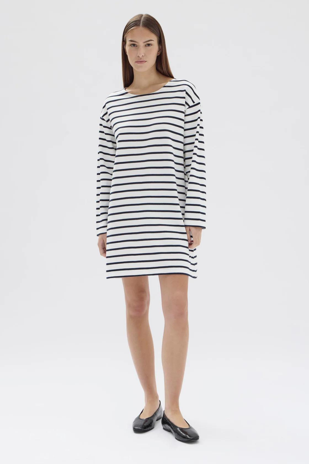 Bateau Long Sleeve Tee Dress | True Navy