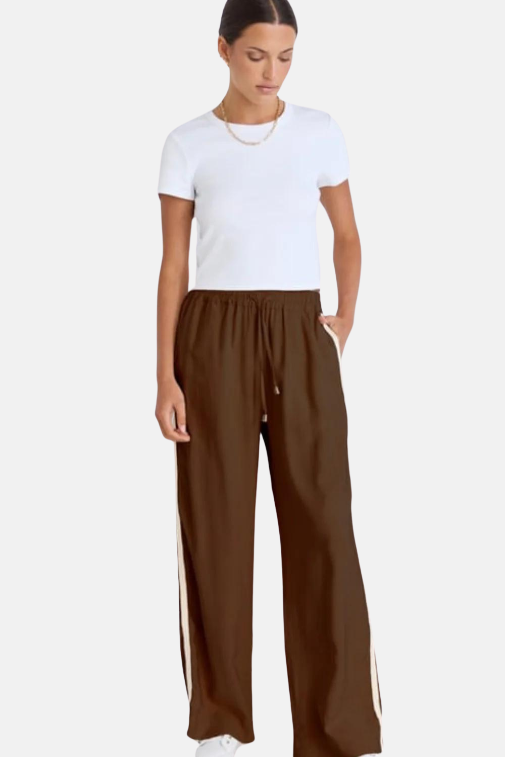 Townie Chocolate Stripe Side Tape Wide Leg Pants