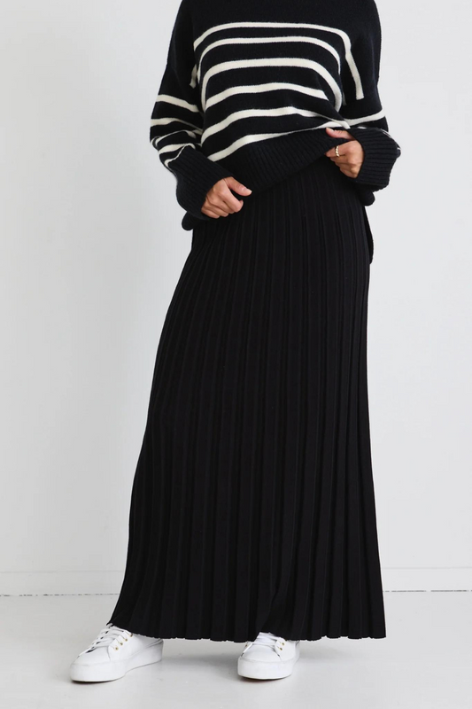 Delilah Black Pleated Knit Maxi Skirt