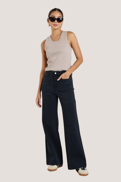 Zoey Black Denim High Rise Wide Leg Pocket Jean