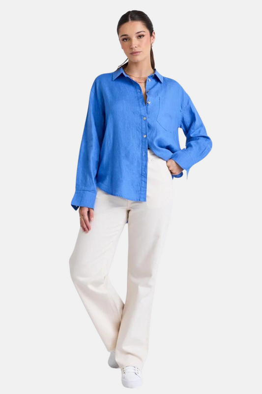 Optimum Bright Blue Linen Oversized Shirt