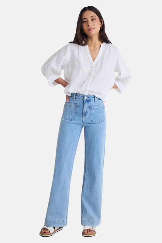 Zoey Light Blue High Rise Wide Leg Pocket Jean