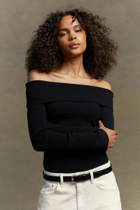 Cari Off-Shoulder Merino Wool Top | Black