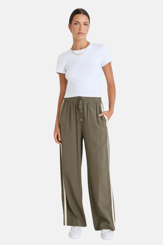 Townie Olive Stripe Side Tape Wide Leg Pants