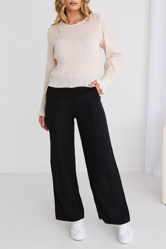 Effortless Black Viscose Deep Bad Wide Leg Pant