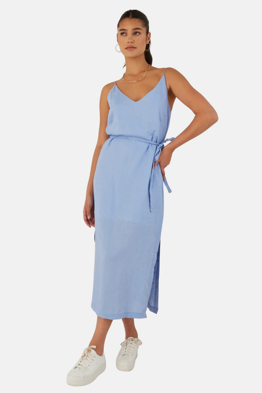 Lulu Cornflower Linen Strappy Midi Dress