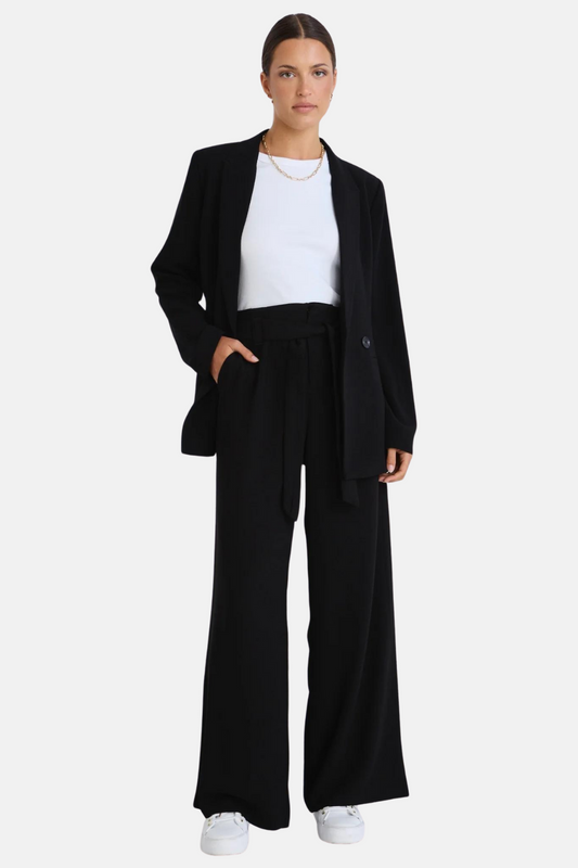 Sydney Black Crepe Wide Leg Tie Belt Pant