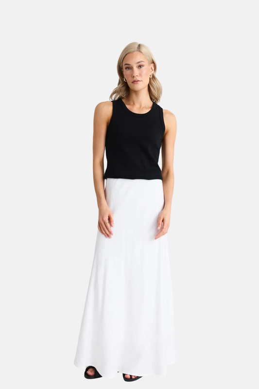 Lagos White Linen Floaty Bias Cut Maxi Skirt