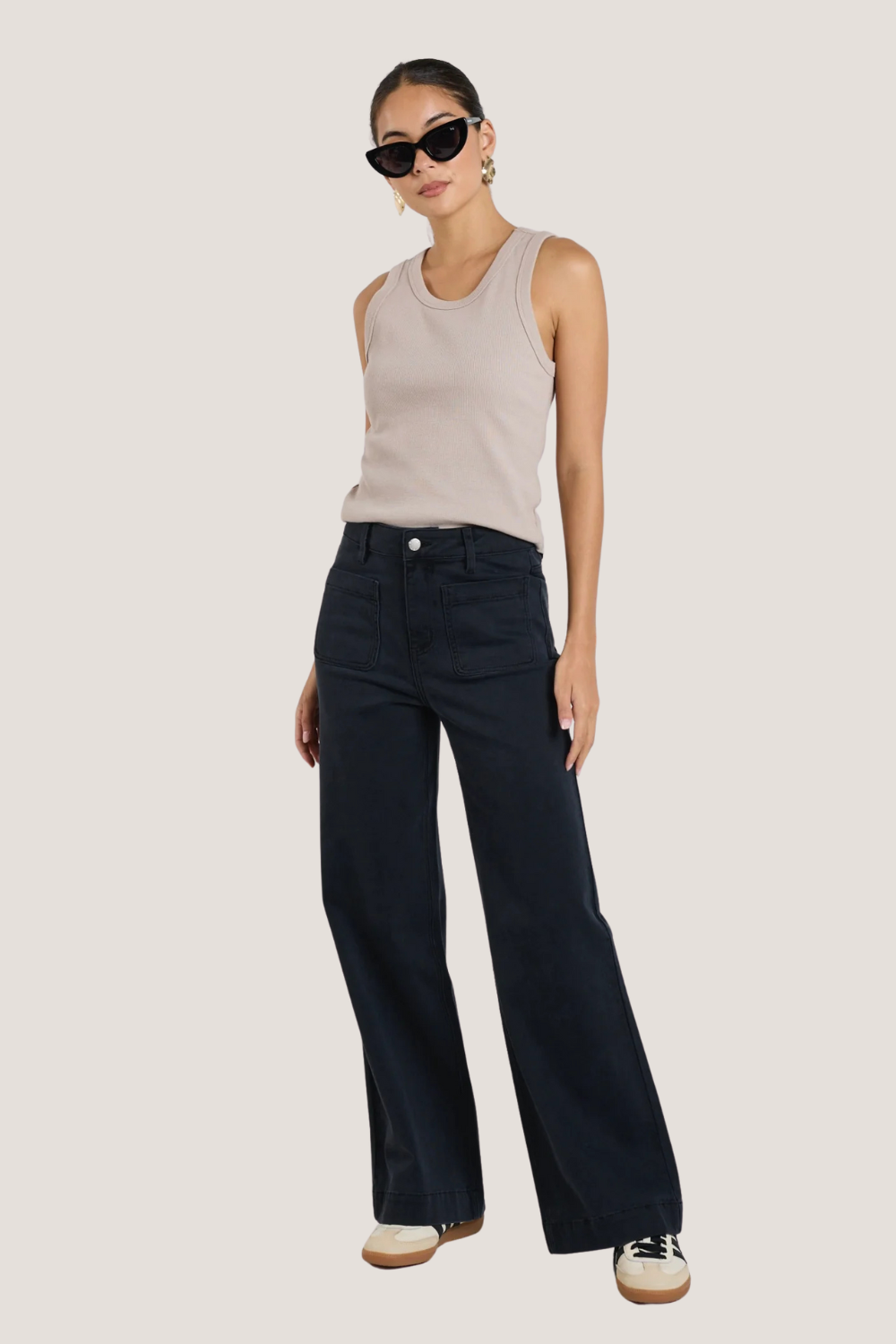 Zoey Black Denim High Rise Wide Leg Pocket Jean