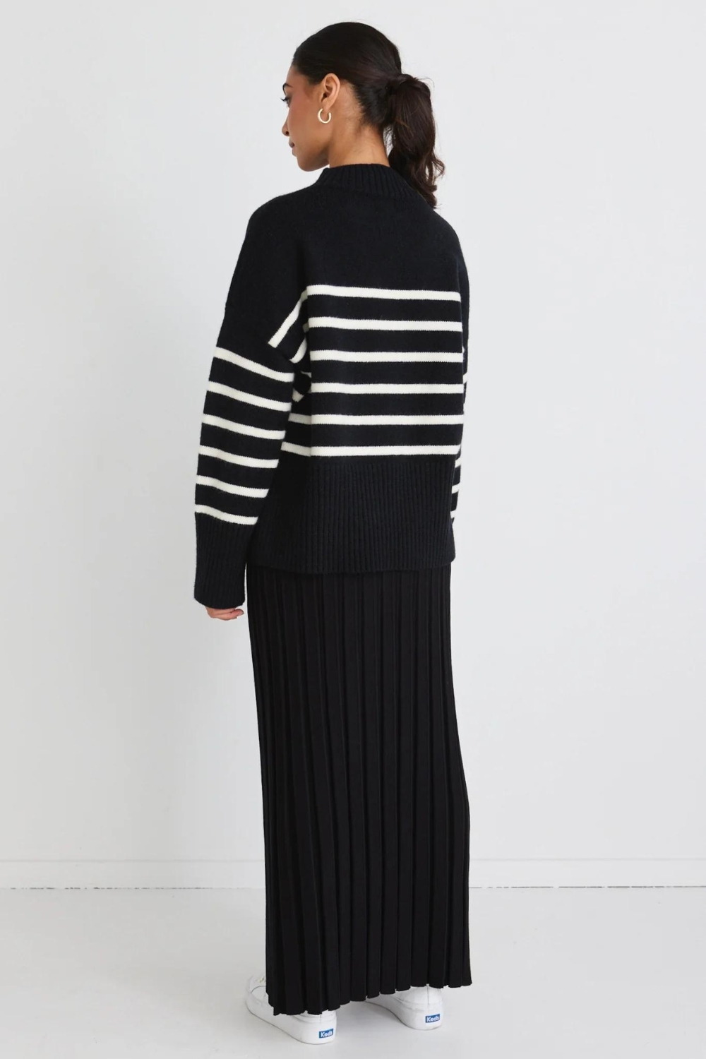 Delilah Black Pleated Knit Maxi Skirt