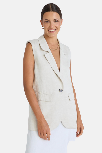 Vancouver Natural Linen Viscose Longline Vest