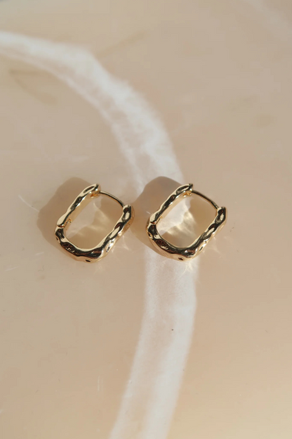 Beaten Gold Rectangle Hoop Earrings