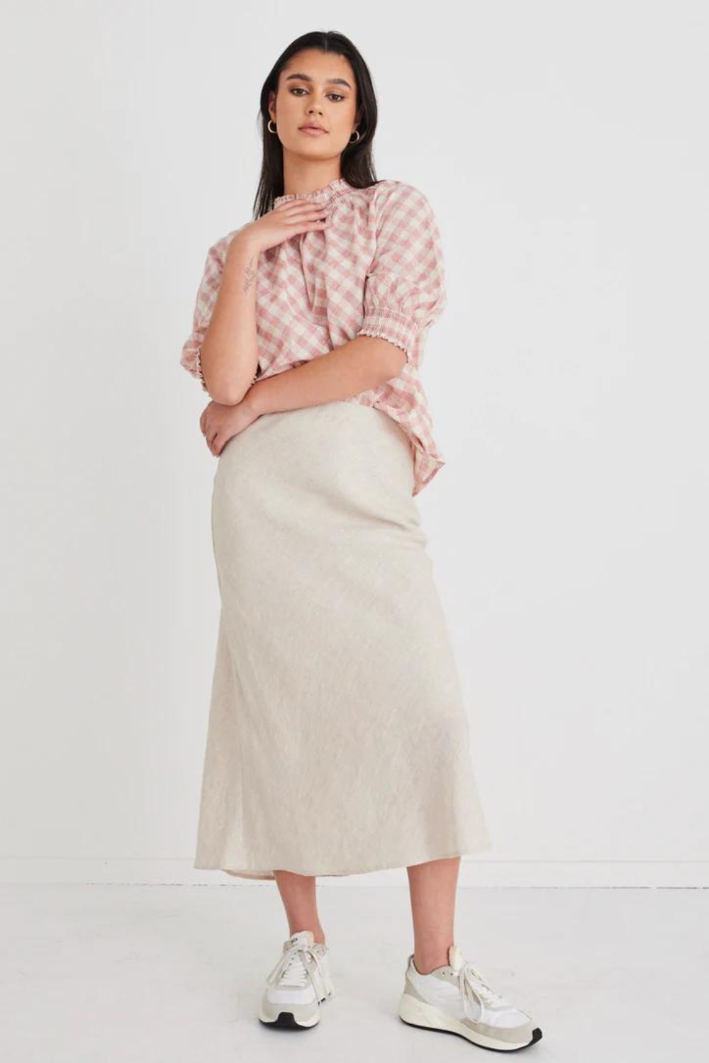 Bliss Natural Linen Bias Midi Skirt