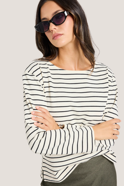 Maple Black Stripe Boatneck LS Top