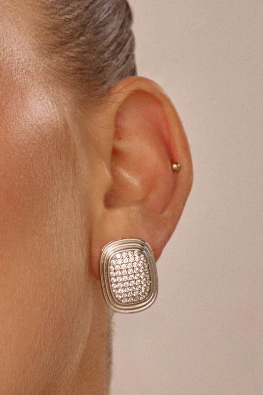 Pave Oval Statement Studs | Silver