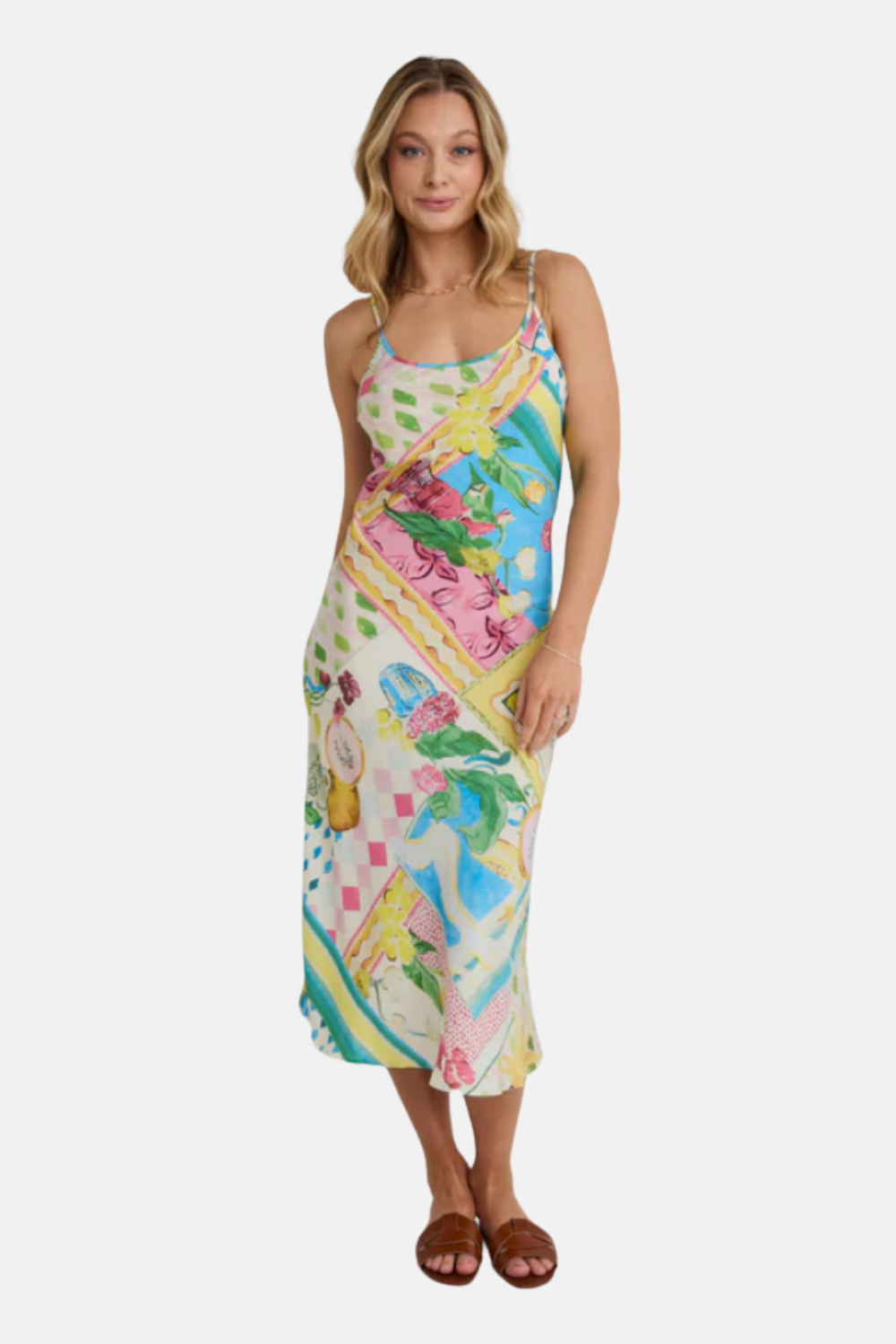 Hologram Pink Holiday Print Bias Slip Dress