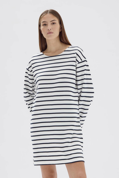 Bateau Long Sleeve Tee Dress | True Navy