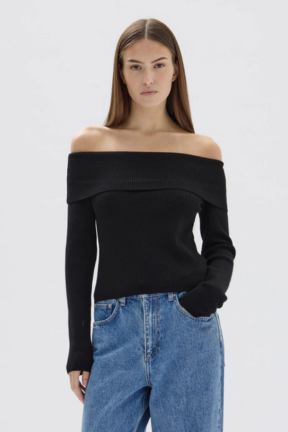 Cari Off-Shoulder Merino Wool Top | Black