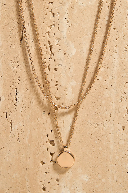 Circle Pendant Double Chain Gold Necklace