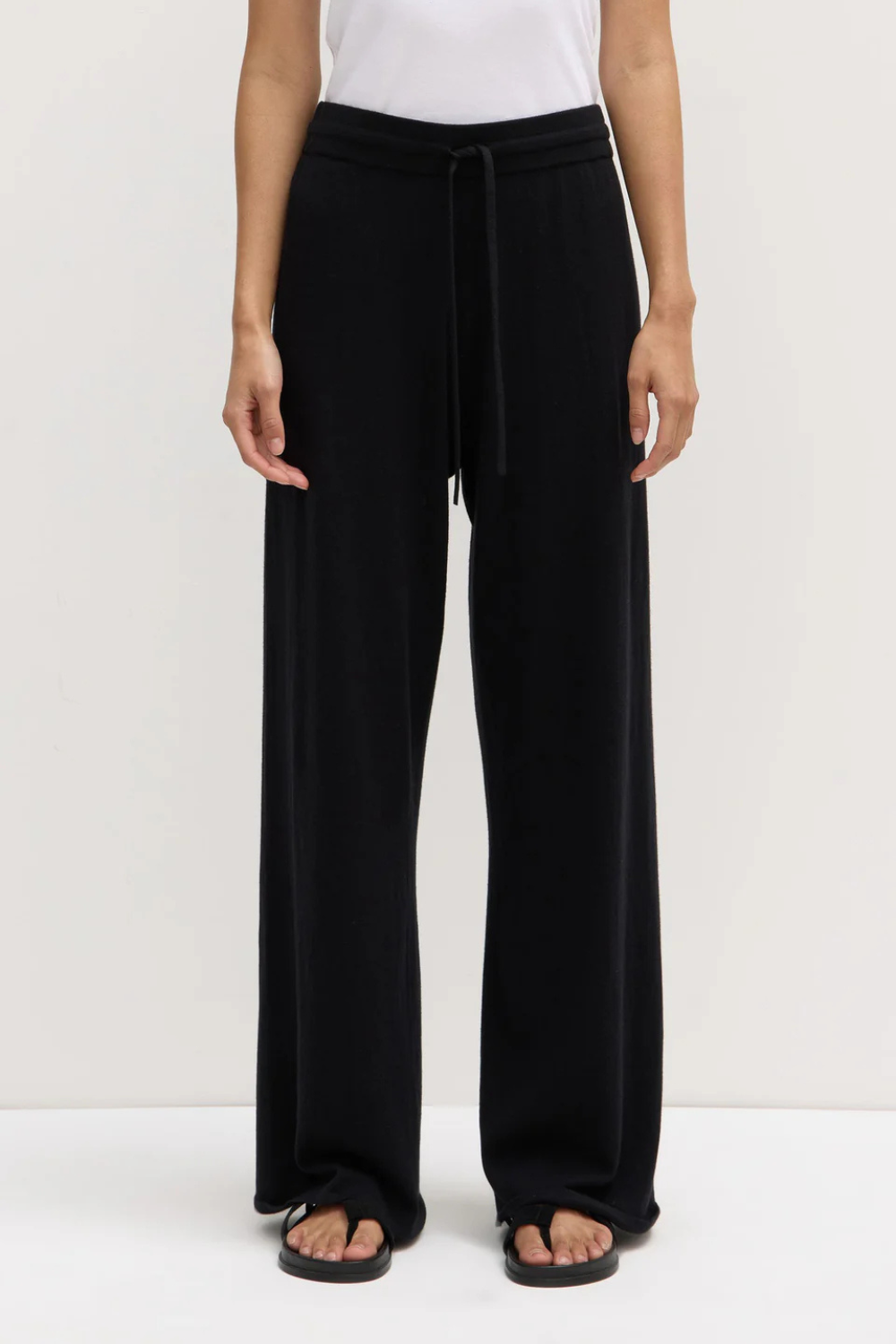 Cotton Cashmere Lounge Wide Leg Pant | Black