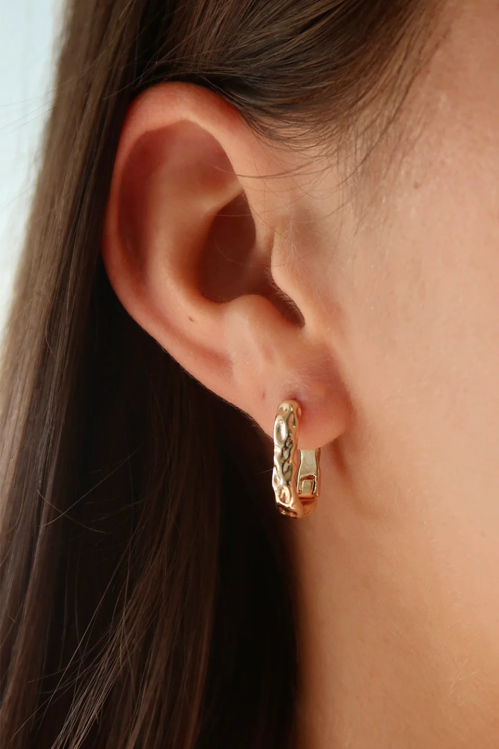 Beaten Gold Rectangle Hoop Earrings