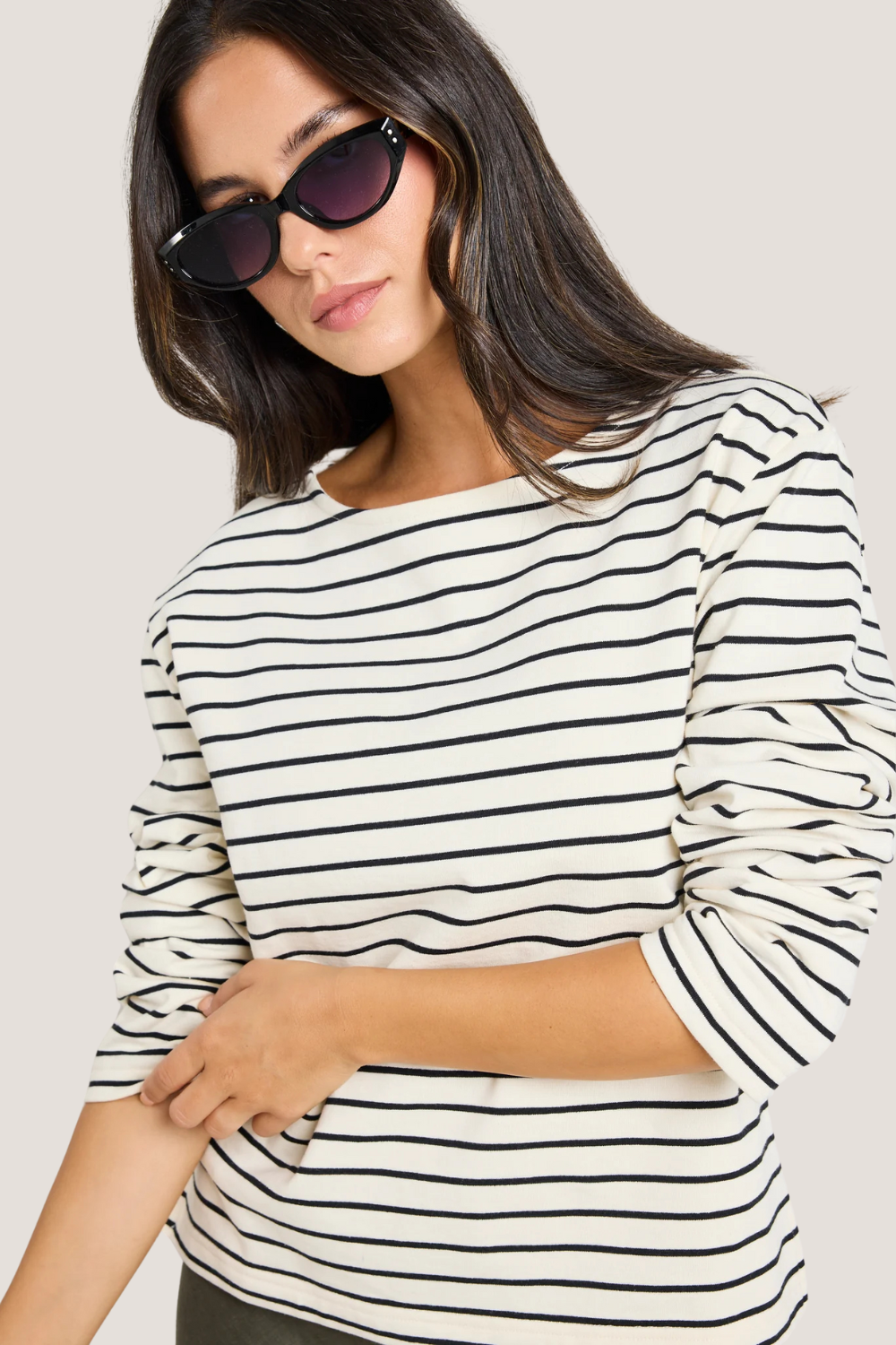 Maple Black Stripe Boatneck LS Top