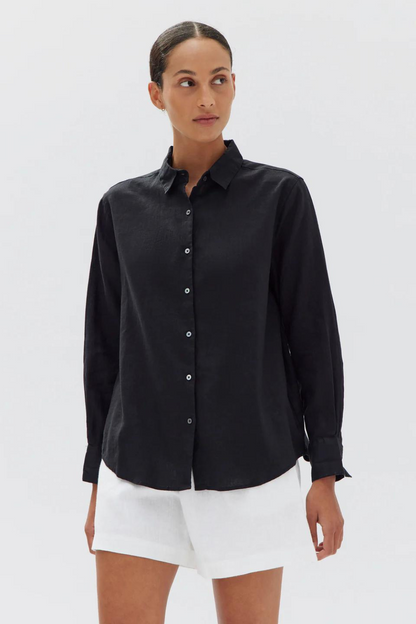 Xander Long Sleeve Linen Shirt | Black