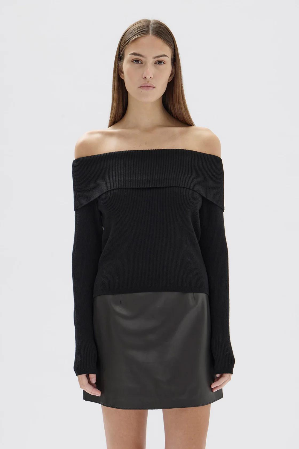 Cari Off-Shoulder Merino Wool Top | Black