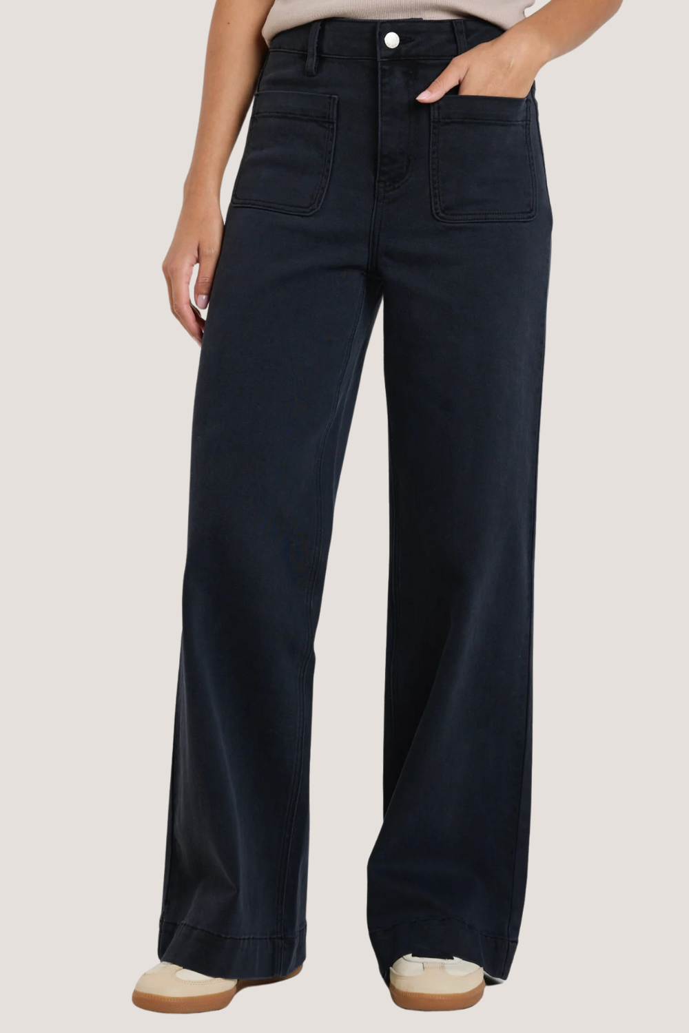 Zoey Black Denim High Rise Wide Leg Pocket Jean