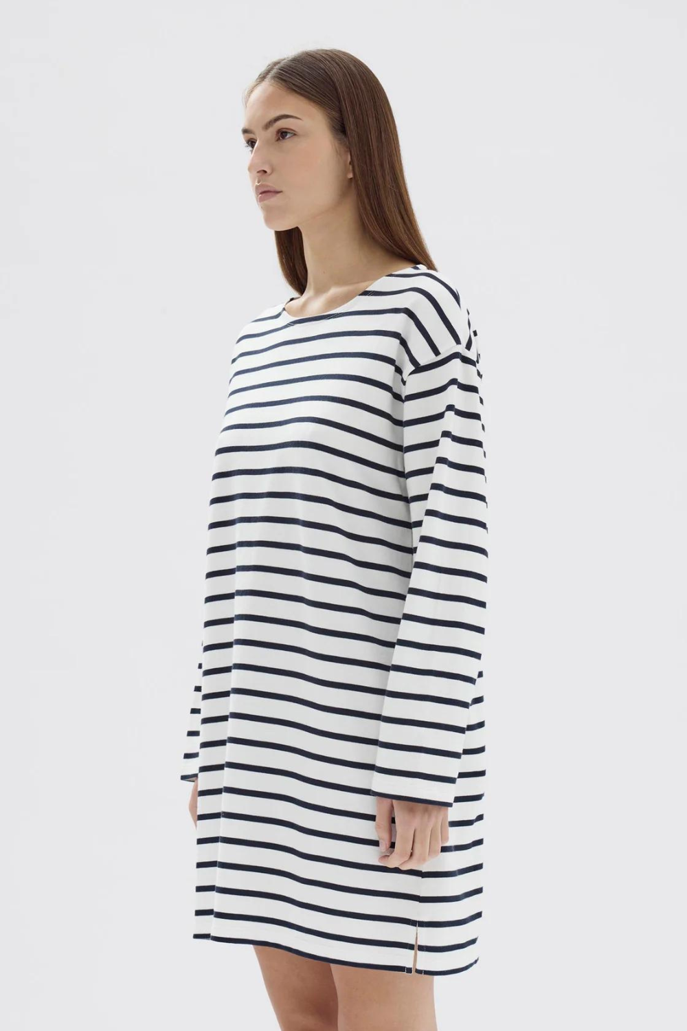 Bateau Long Sleeve Tee Dress | True Navy