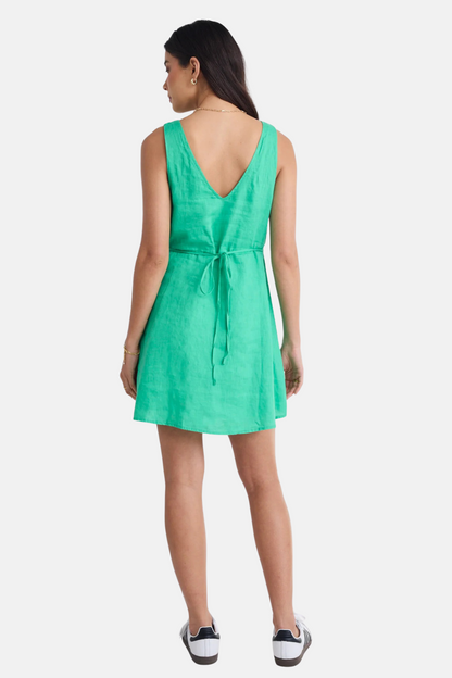 Allora Meadow Green Linen Sleeveless Button Front Mini Dress