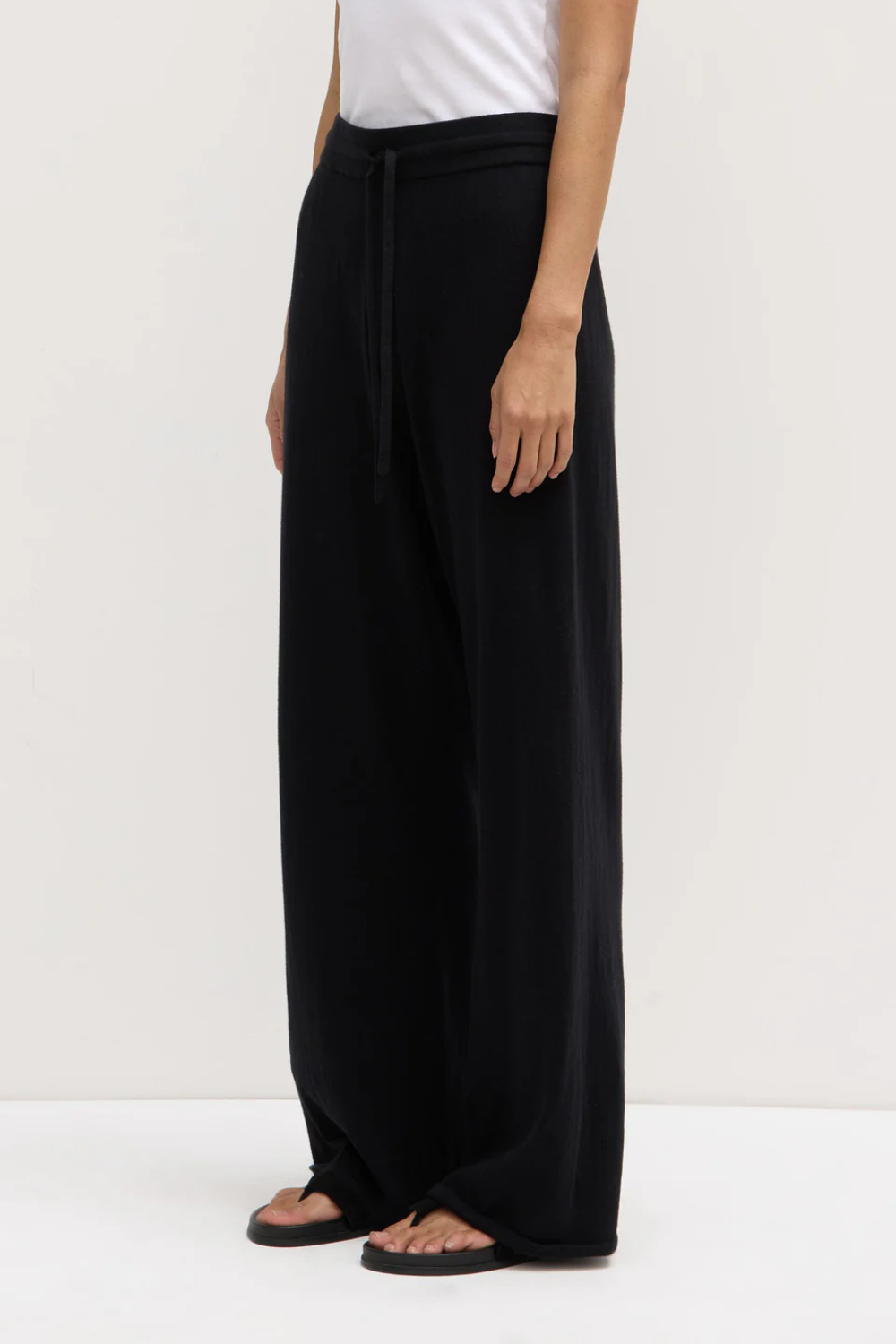 Cotton Cashmere Lounge Wide Leg Pant | Black