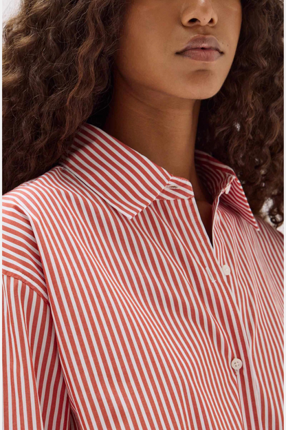 Signature Poplin Shirt | Papaya/White Stripe