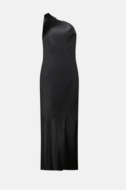 One Shoulder Wilmer Dress | Black Silk