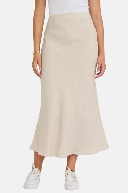 Bliss Natural Linen Bias Midi Skirt