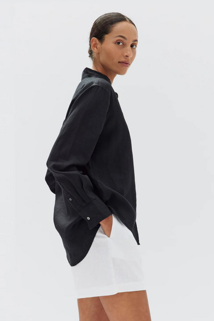 Xander Long Sleeve Linen Shirt | Black