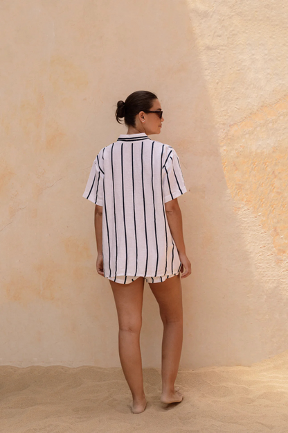 Jamie Short Sleeve Shirt | Navy Stripe