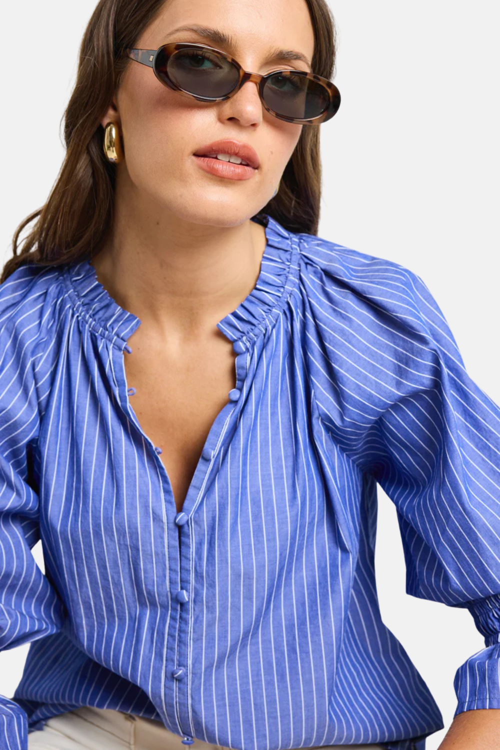 Noetic Dark Blue Stripe Short Sleeve Blouse