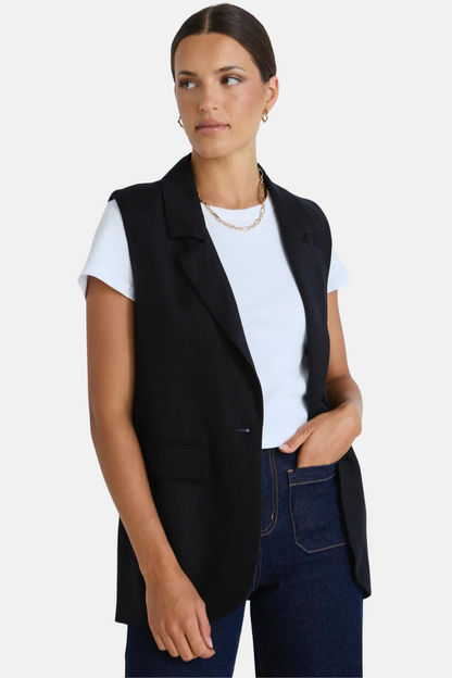 Vancouver Black Linen Longline Vest | Black