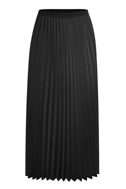 Radiant Satin Pleated Midi Skirt | Black