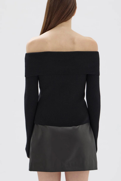 Cari Off-Shoulder Merino Wool Top | Black