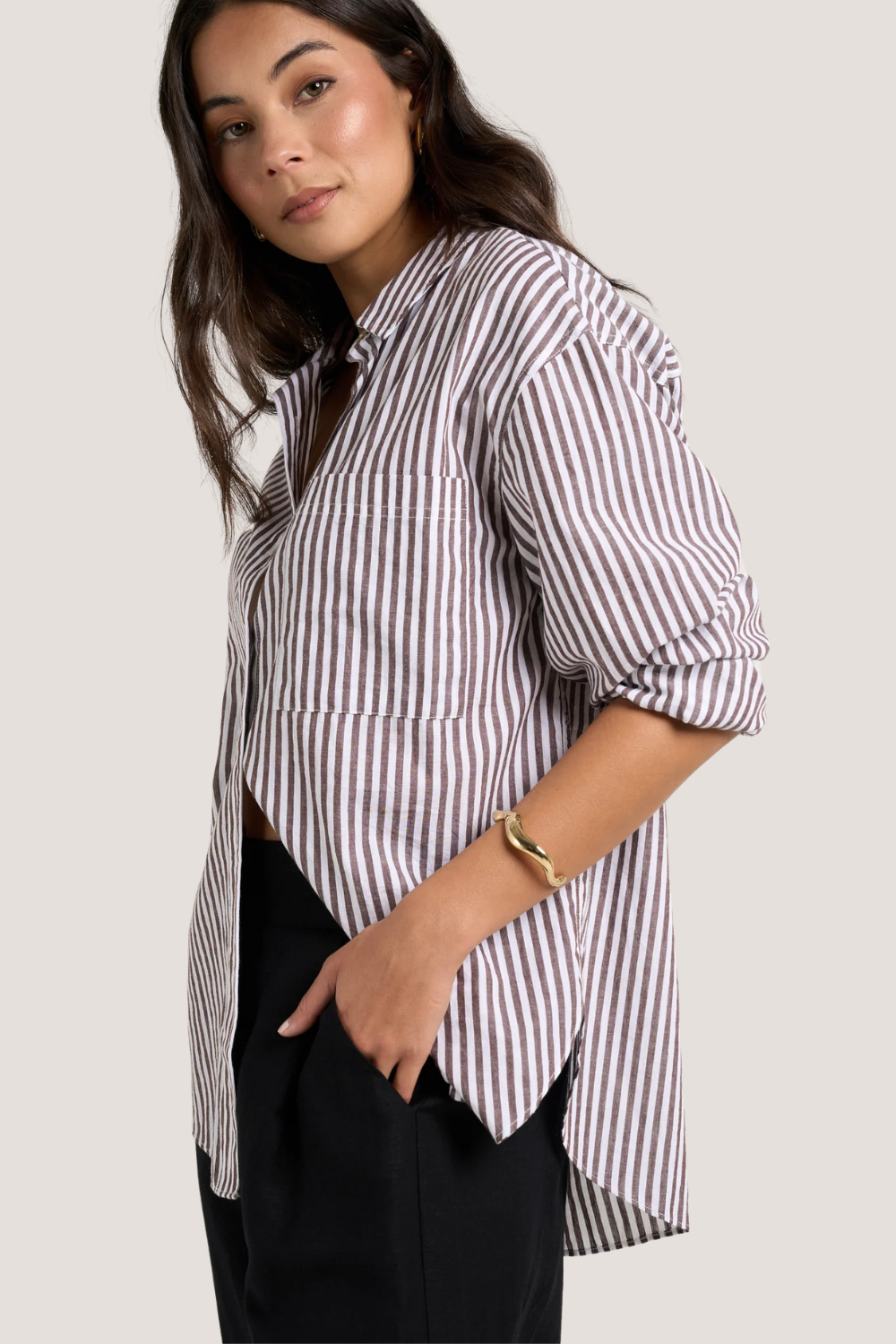 You Got This Chocolate Stripe Oversized Shirt