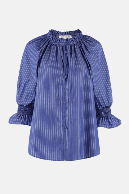 Noetic Dark Blue Stripe Short Sleeve Blouse