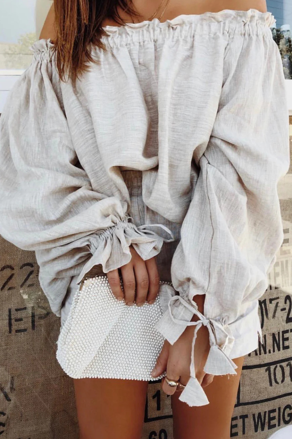 Agnus Off Shoulder Top | Sand