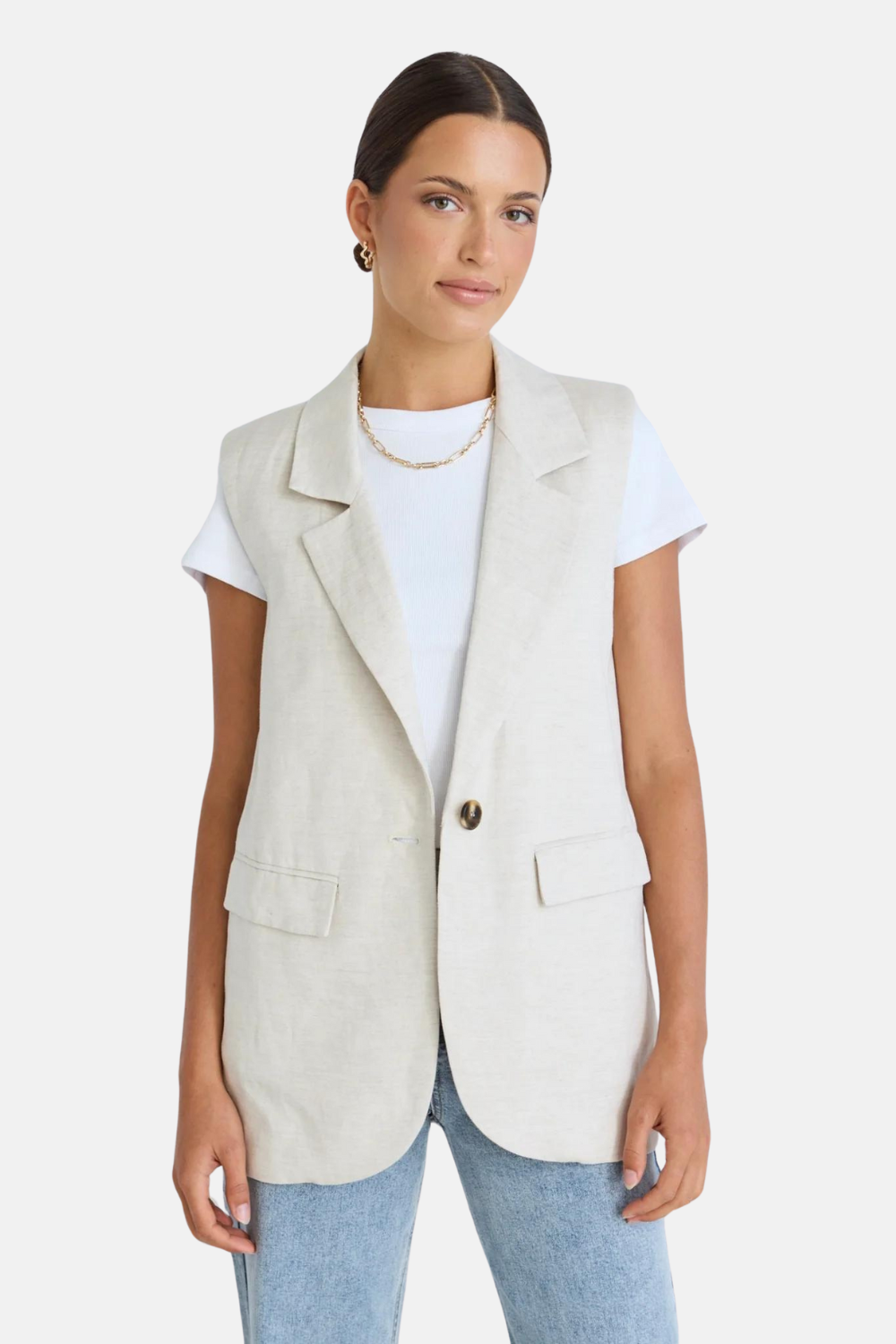 Vancouver Natural Linen Viscose Longline Vest